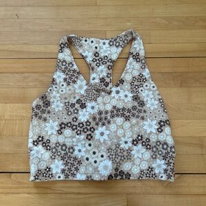 aerie Floral Racerback Crop Tank Top in Beige, White, Brown